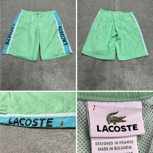 LACOSTE Mens Green Swim Trunks size 7 w/ Spell Out Sides and Logo 35W beach